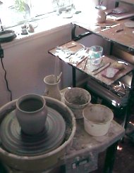 electric pottery wheel in pottery studio